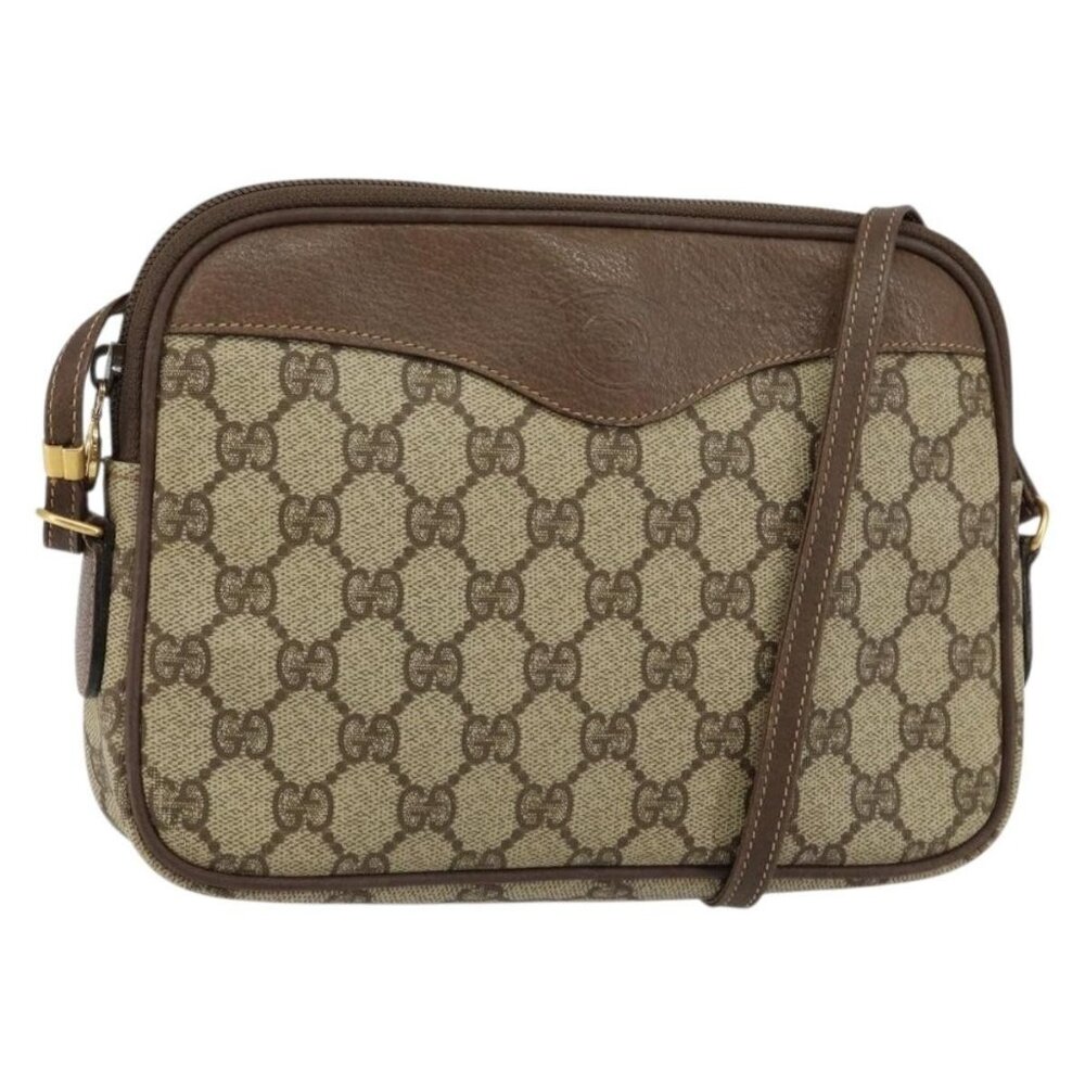 Authentic GUCCI GG Canvas Shoulder Bag PVC Leather Beige